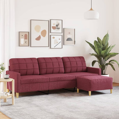 Canapé à 3 places avec repose-pieds Rouge bordeaux 210 cm Tissu