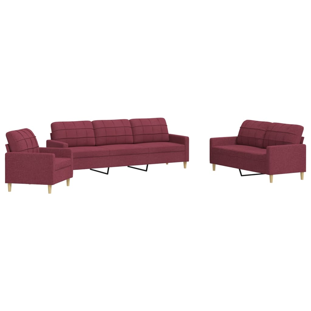 Ensemble de canapés 3 pcs rouge bordeaux tissu