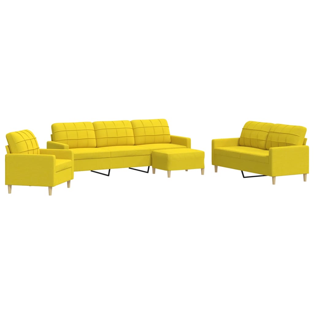 Ensemble de canapés 4 pcs avec repose-pied jaune clair tissu