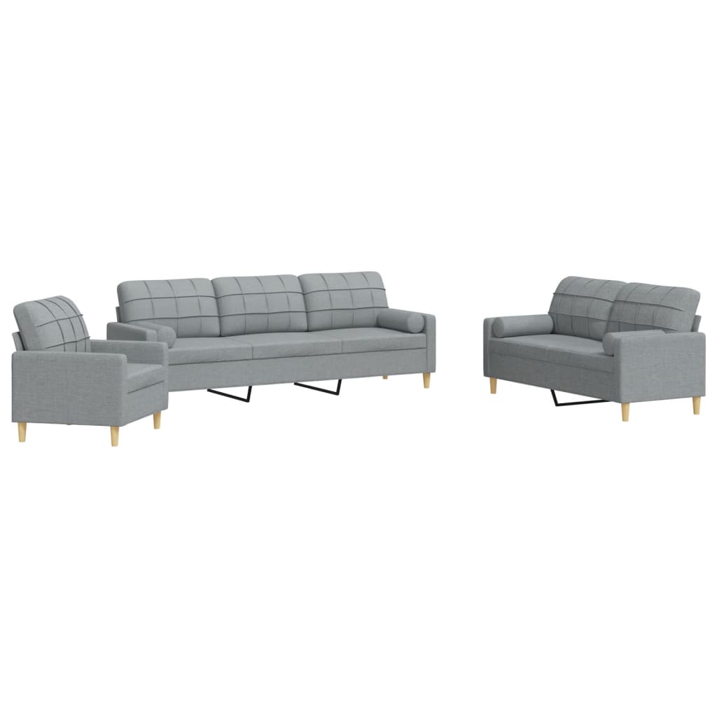 Ensemble de canapés 3 pcs coussins décoratifs gris clair tissu