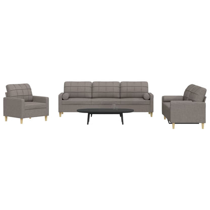 Ensemble de canapés 3 pcs avec coussins décoratifs taupe tissu