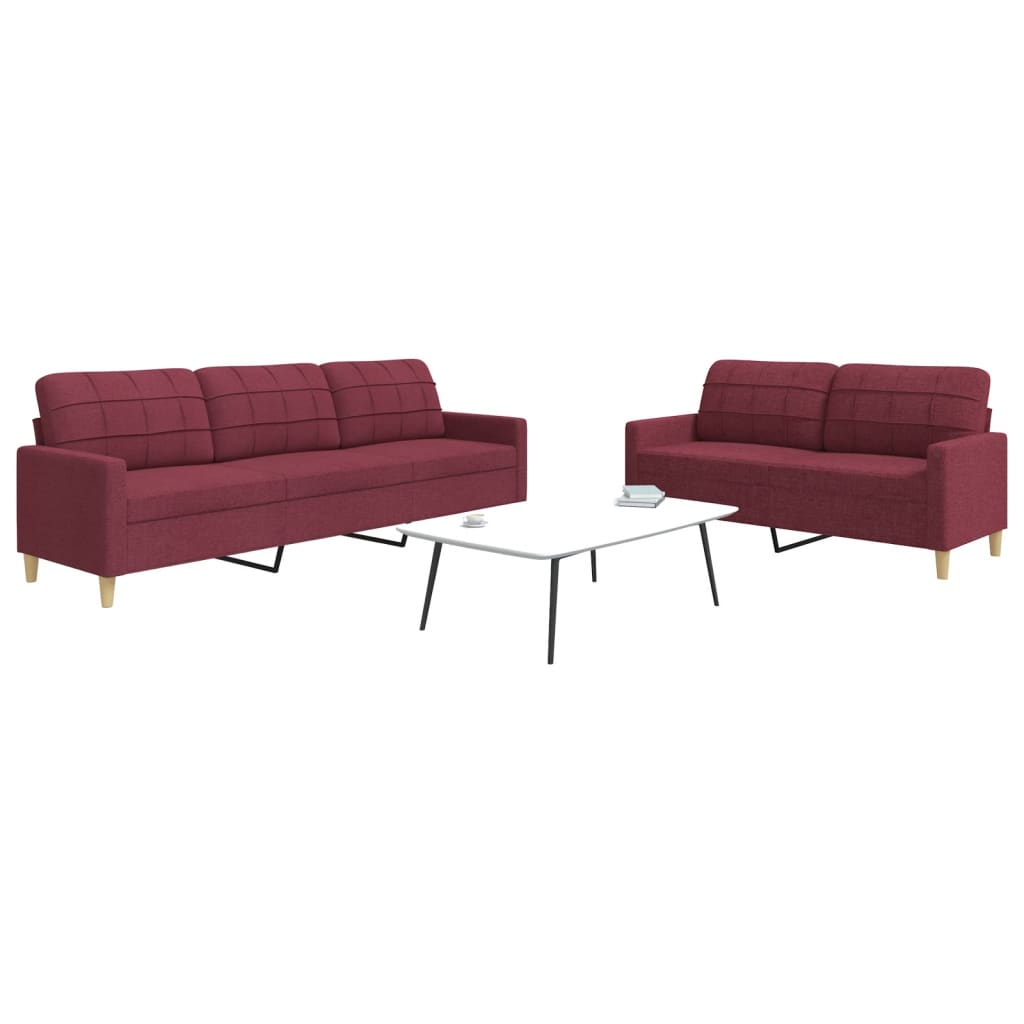 Ensemble de canapés 2 pcs rouge bordeaux tissu