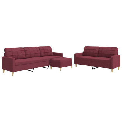 Ensemble de canapés 3 pcs avec repose-pied rouge bordeaux tissu