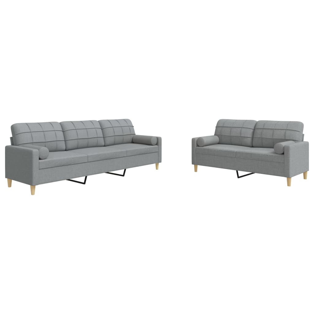 Ensemble de canapés 2 pcs coussins décoratifs gris clair tissu