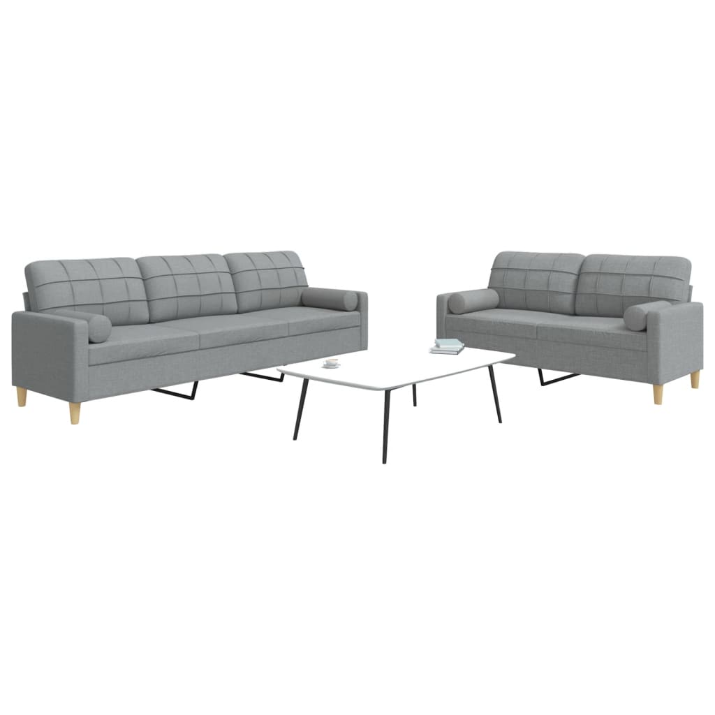 Ensemble de canapés 2 pcs coussins décoratifs gris clair tissu