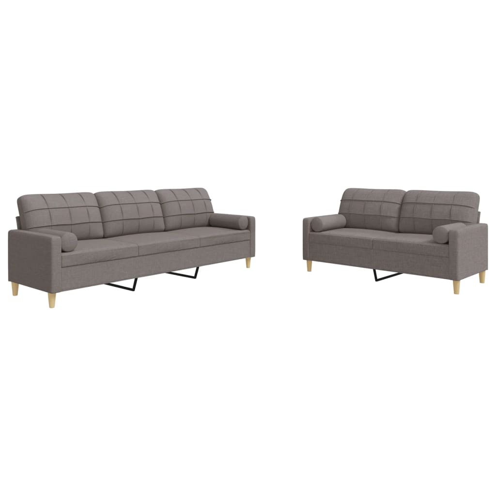 Ensemble de canapés 2 pcs avec coussins décoratifs taupe tissu