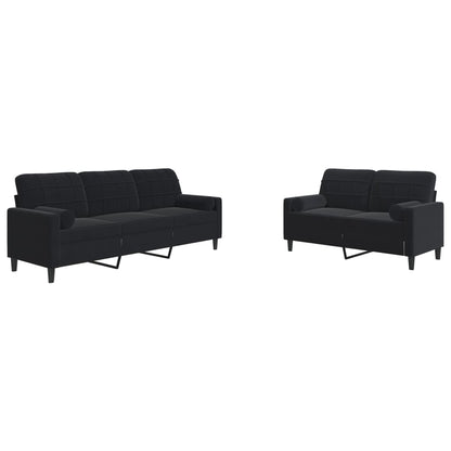 Ensemble de canapés 2pcs et coussins et traversins noir velours