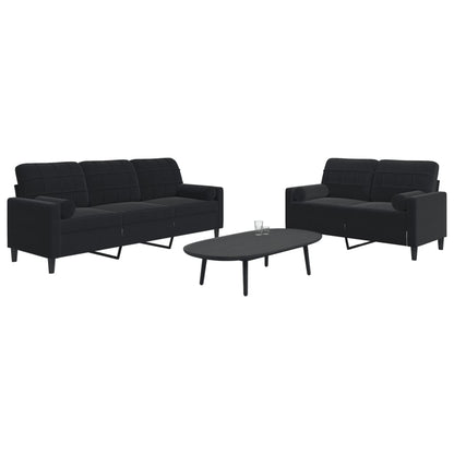 Ensemble de canapés 2pcs et coussins et traversins noir velours