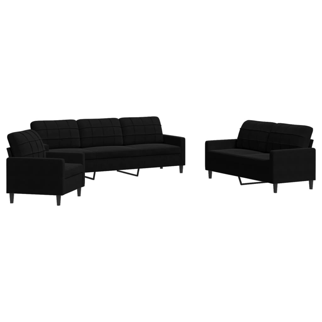 Ensemble de canapés 3 pcs avec coussins Noir Velours