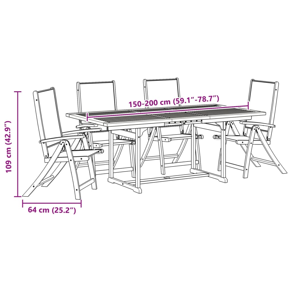 Ensemble à manger de jardin 5pcs bois d'acacia solide textilène