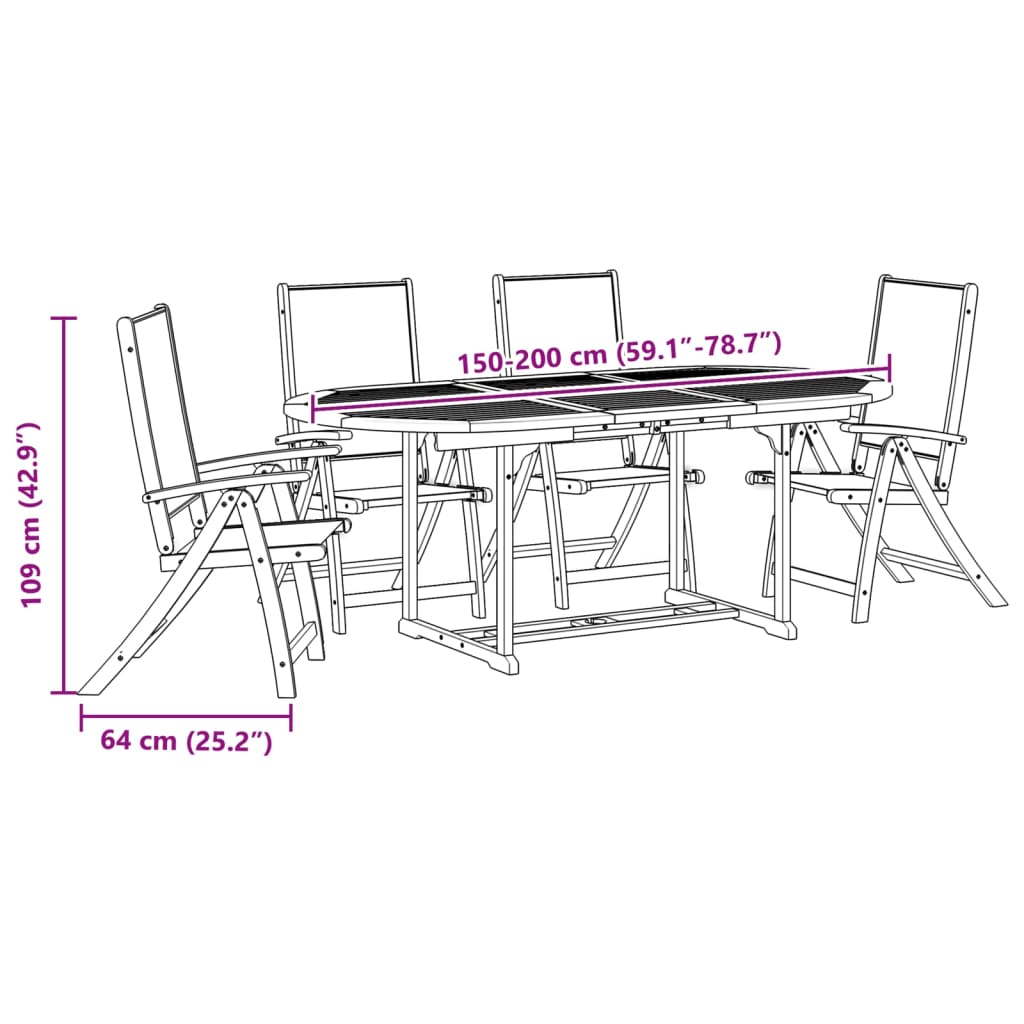 Ensemble à manger de jardin 5pcs bois d'acacia solide textilène