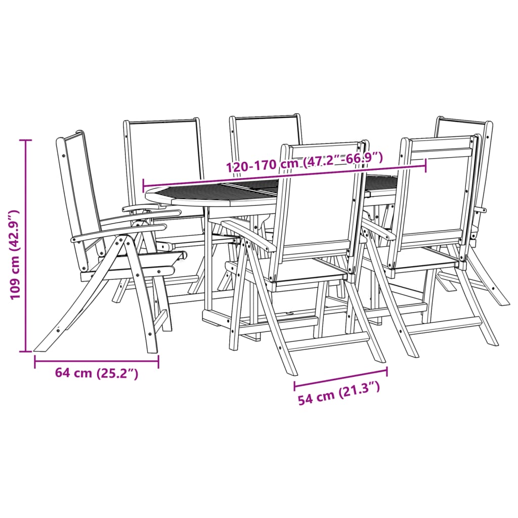 Ensemble à Manger de jardin 7pcs bois d'acacia solide textilène