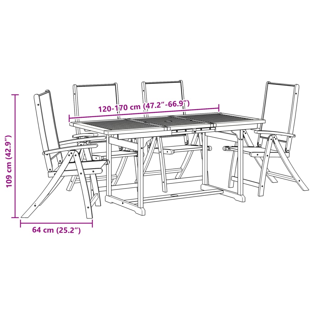 Ensemble à manger de jardin 5pcs bois d'acacia solide textilène