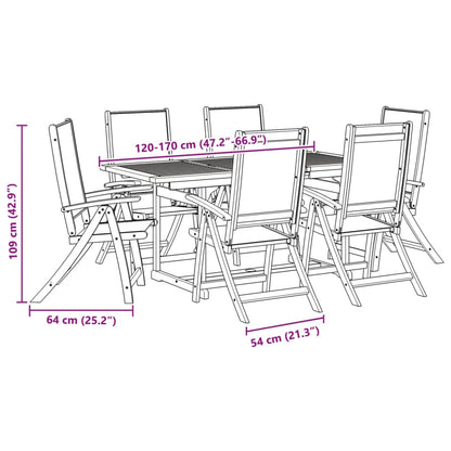 Ensemble à Manger de jardin 7pcs bois d'acacia solide textilène