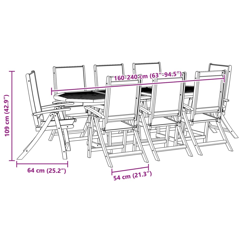 Ensemble à manger de jardin 9pcs bois d'acacia solide textilène