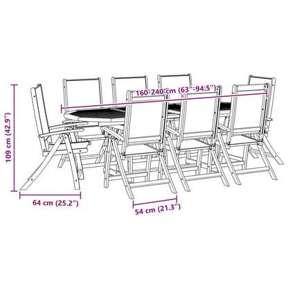 Ensemble à manger de jardin 9pcs bois d'acacia solide textilène