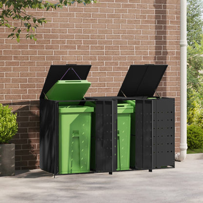 Rangement à roulettes pour poubelles pour 3 bacs noir acier