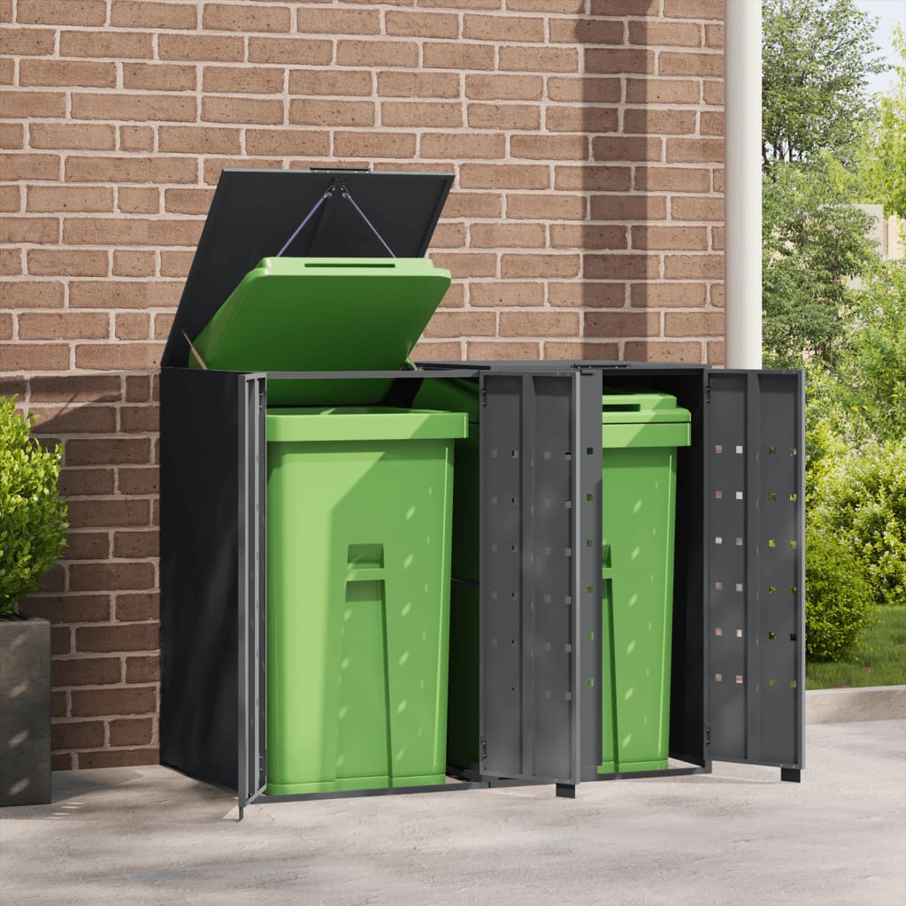 Rangement à roulettes pour poubelles pour 2 bacs anthracite