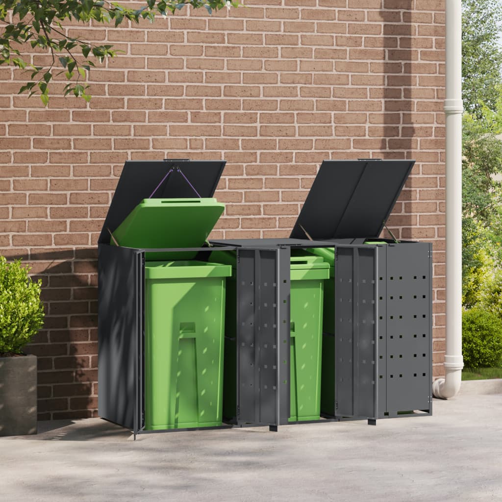 Rangement à roulettes pour poubelles pour 3 bacs anthracite