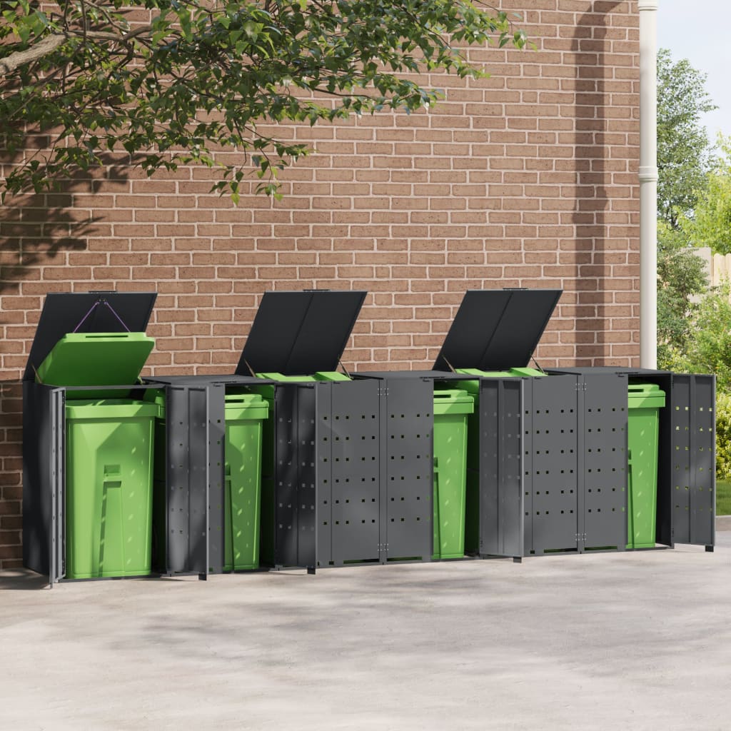 Rangement à roulettes pour poubelles pour 6 bacs anthracite