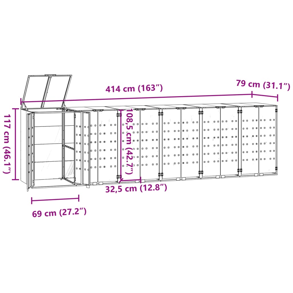 Rangement à roulettes pour poubelles pour 6 bacs anthracite