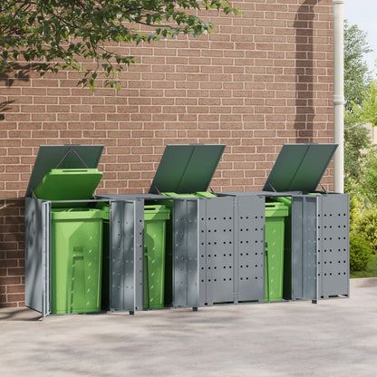 Rangement à roulettes pour poubelles pour 5 bacs gris acier