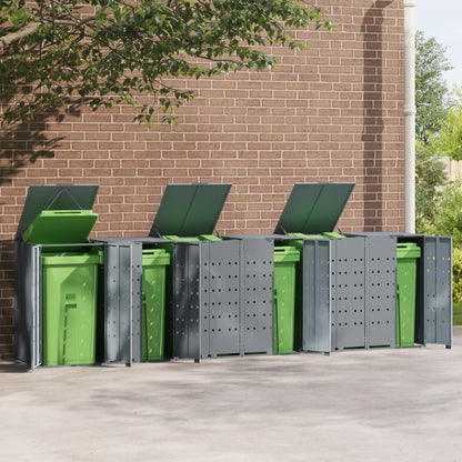 Rangement à roulettes pour poubelles pour 6 bacs gris acier