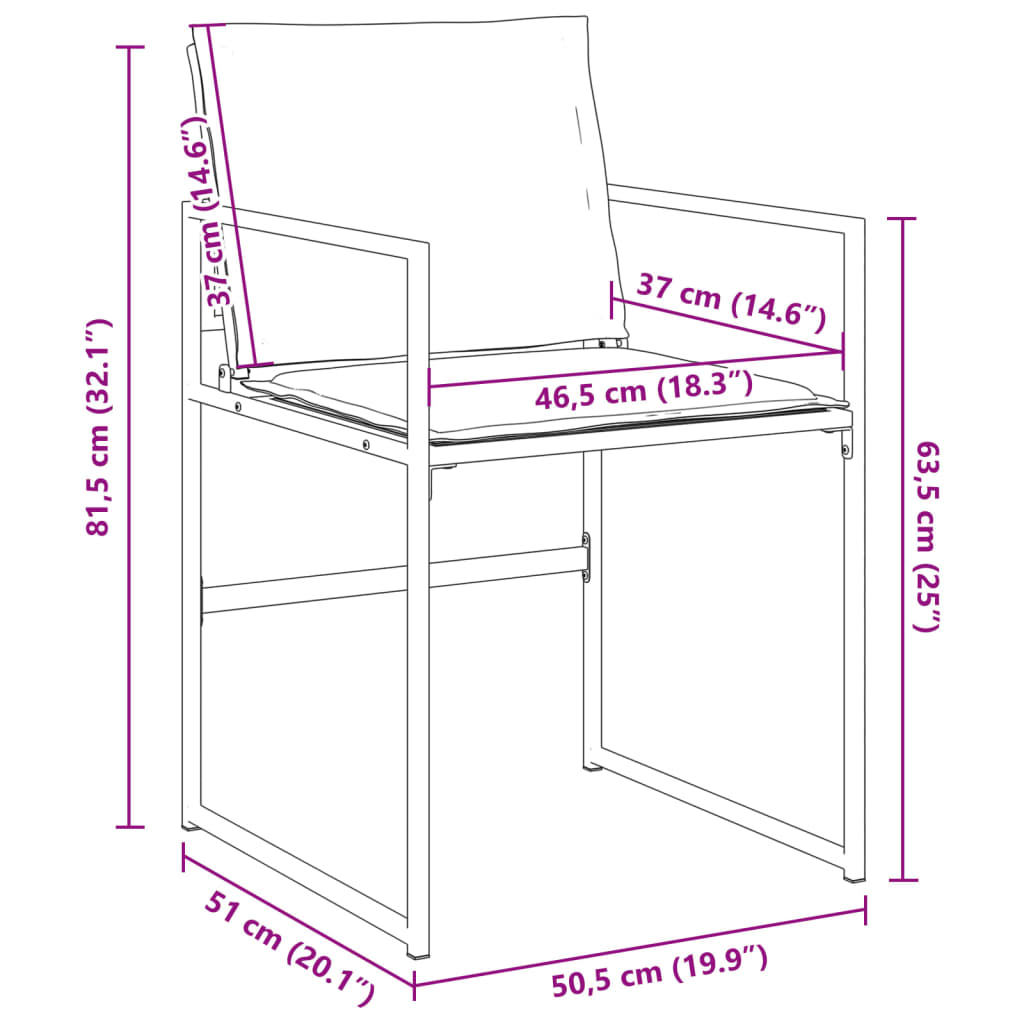 Chaises de jardin et coussins lot de 4 noir acier et textilène