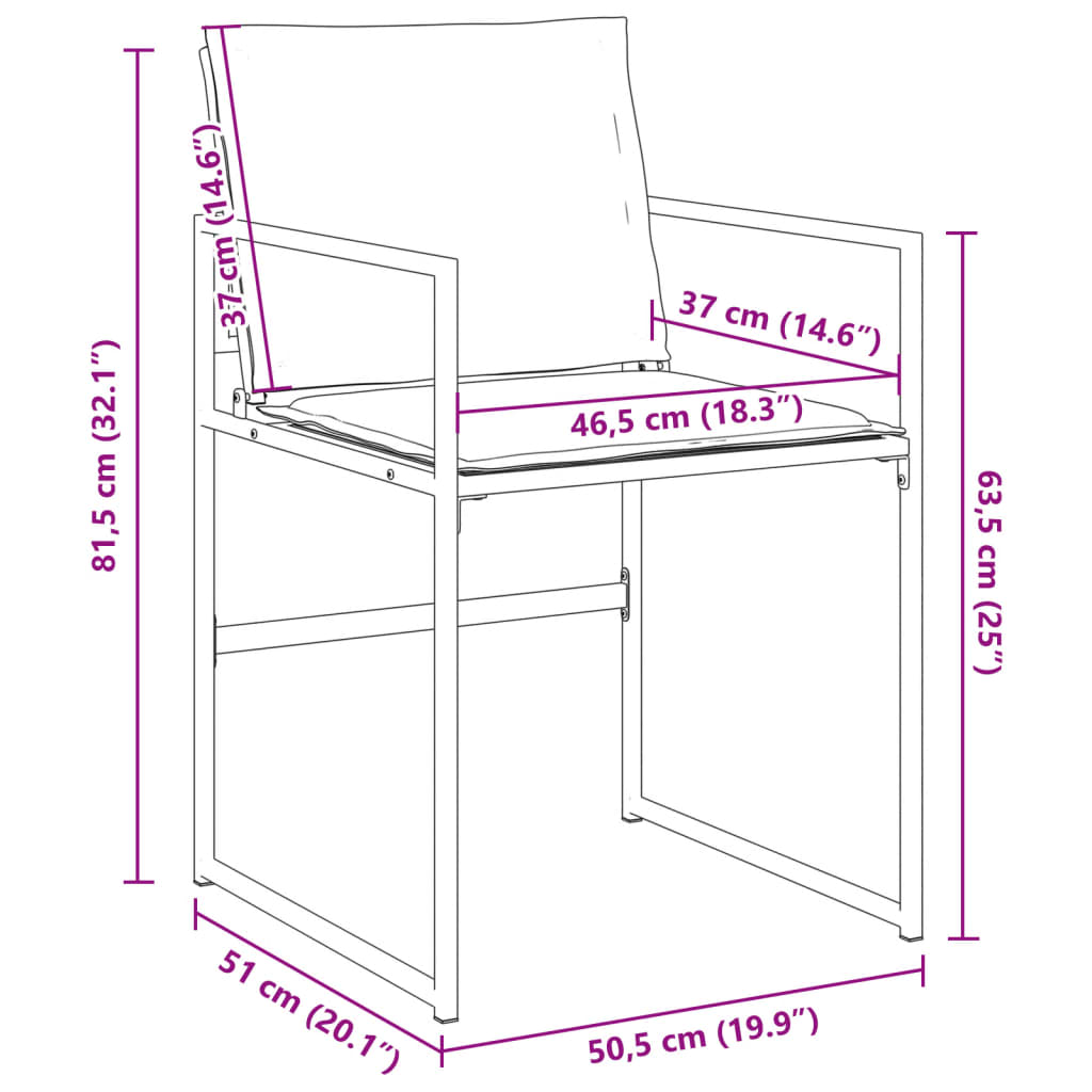 Chaises de jardin avec coussins lot de 4 blanc acier/textilène