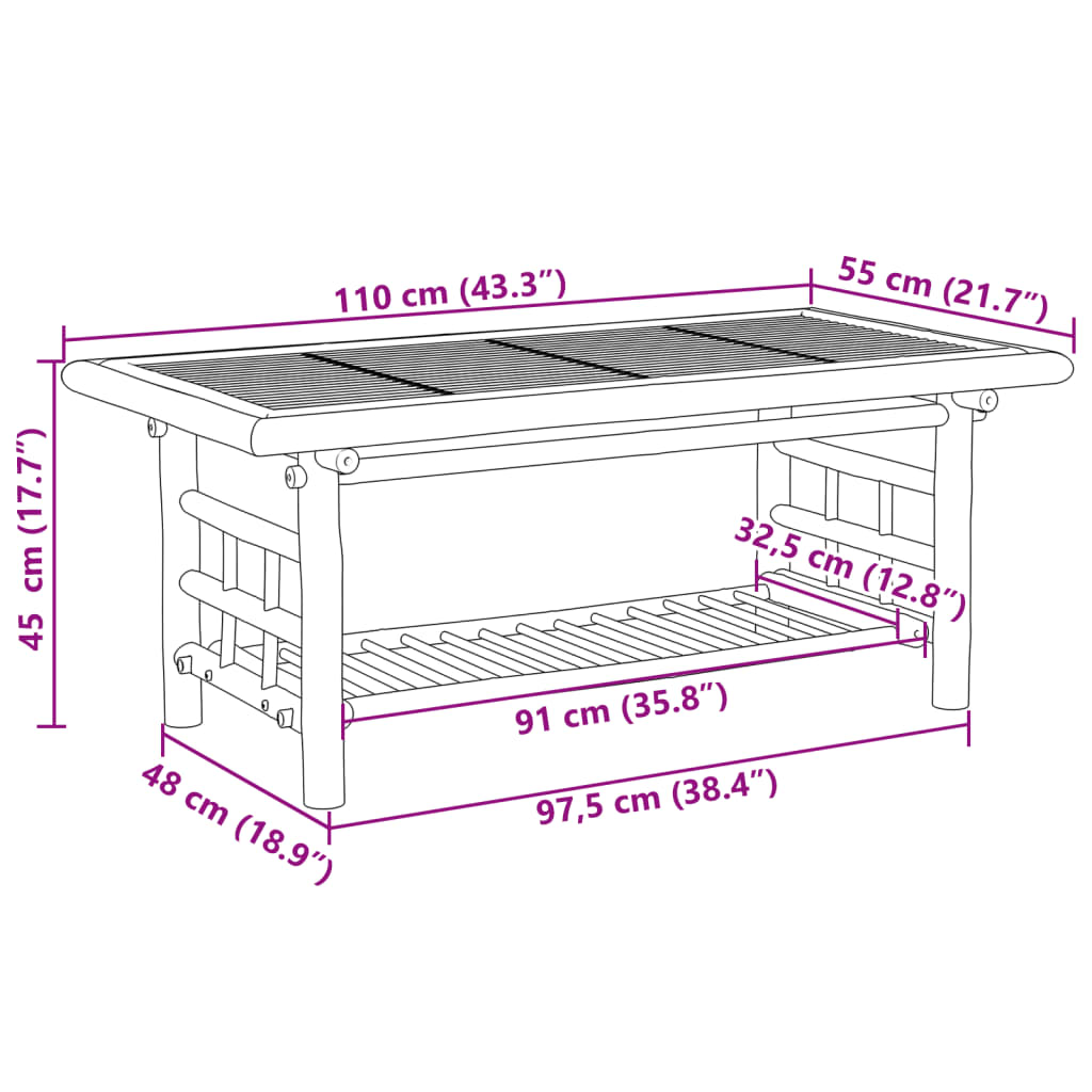 Table basse 110x55x45 cm bambou