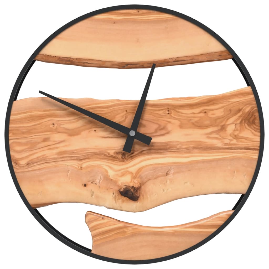 Horloge murale marron Ø35 cm fer et bois d'olivier