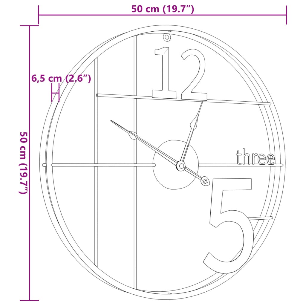 Horloge murale noir Ø50 cm fer