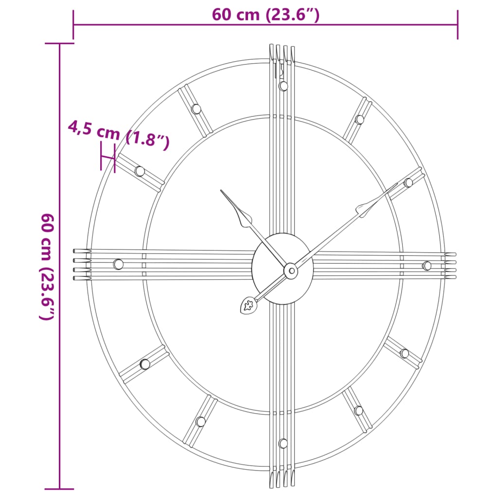 Horloge murale noir Ø60 cm fer