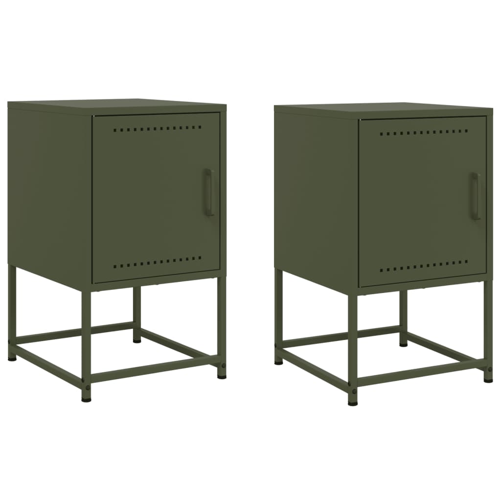 Tables de chevet 2 pcs vert olive 36x39x60,5 cm acier