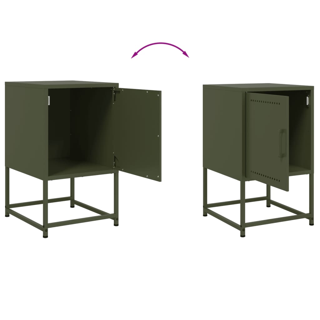 Tables de chevet 2 pcs vert olive 36x39x60,5 cm acier