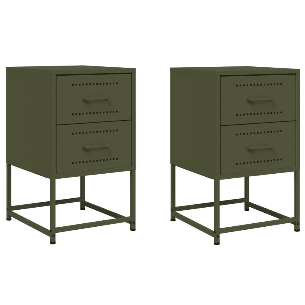 Tables de chevet 2 pcs vert olive 36x39x60,5 cm acier