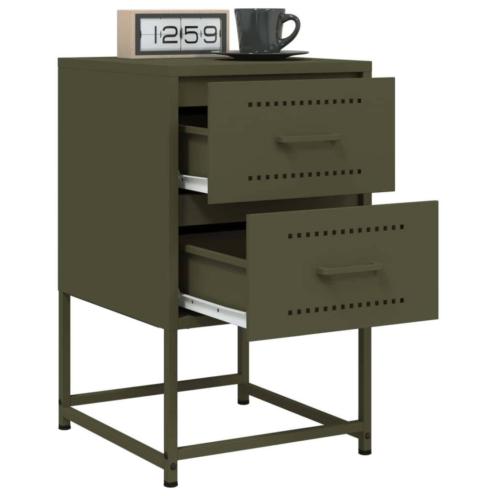 Tables de chevet 2 pcs vert olive 36x39x60,5 cm acier