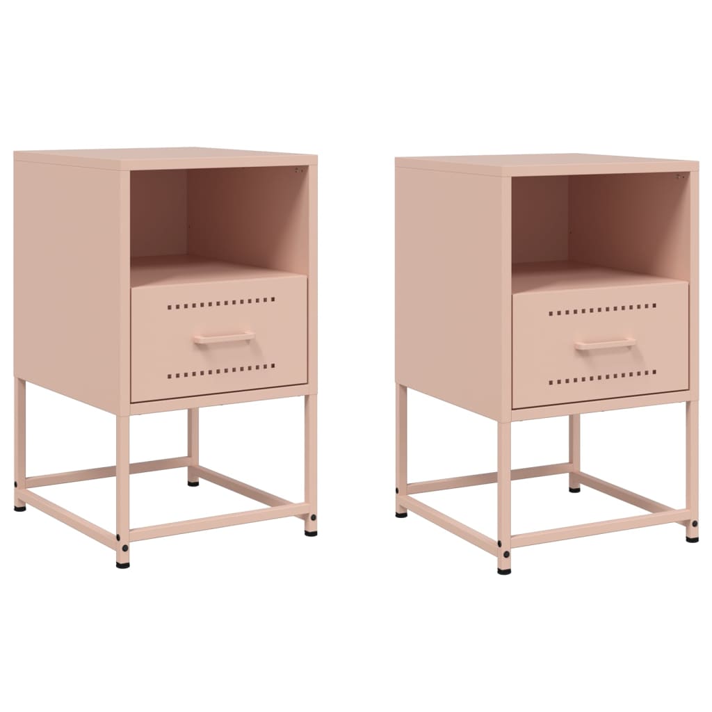 Tables de chevet 2 pcs rose 36x39x60,5 cm acier