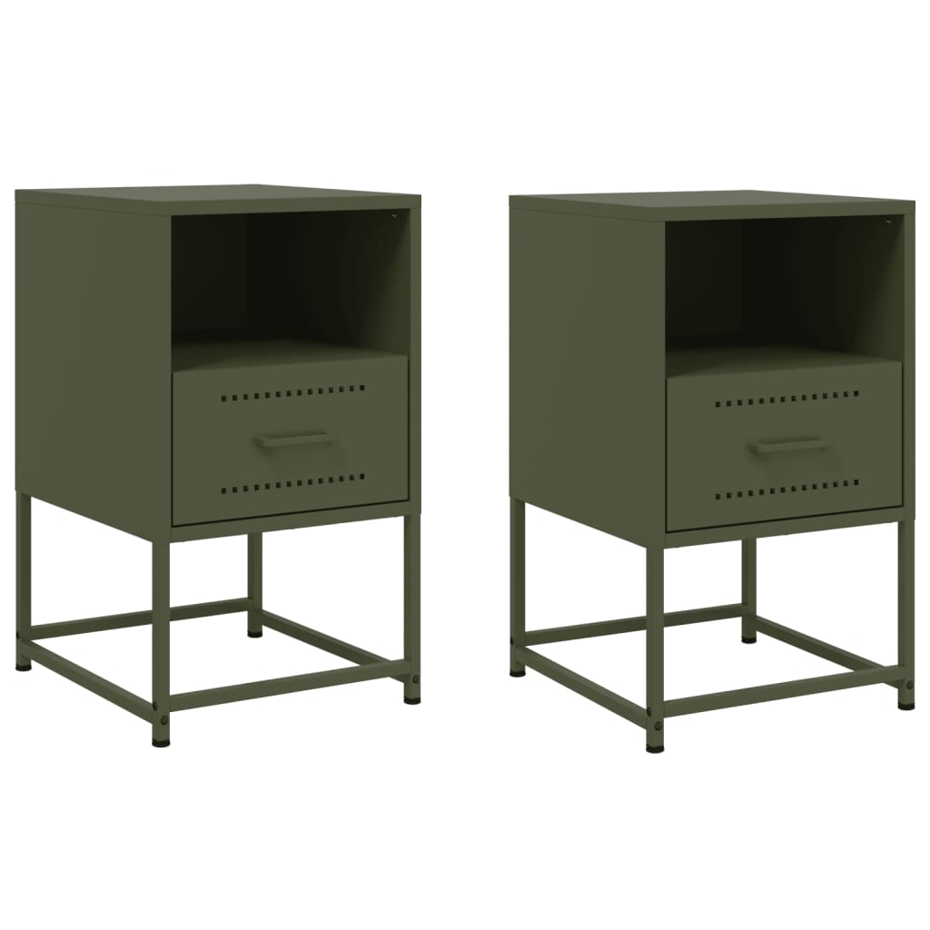 Tables de chevet 2 pcs vert olive 36x39x60,5 cm acier