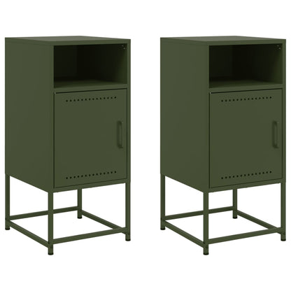 Tables de chevet 2 pcs vert olive 36x39x78 cm acier