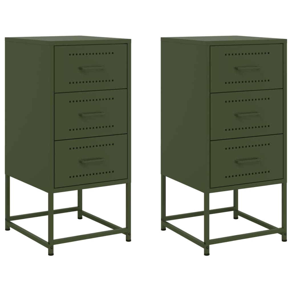 Tables de chevet 2 pcs vert olive 36x39x78 cm acier