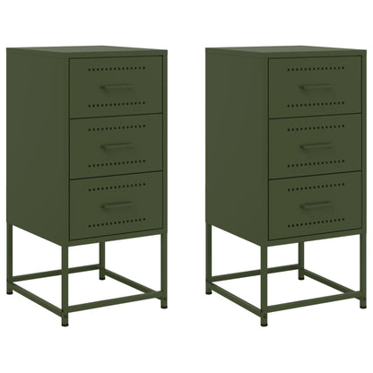 Tables de chevet 2 pcs vert olive 36x39x78 cm acier