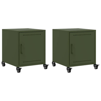 Tables de chevet 2 pcs vert olive 36x39x43,5 cm acier