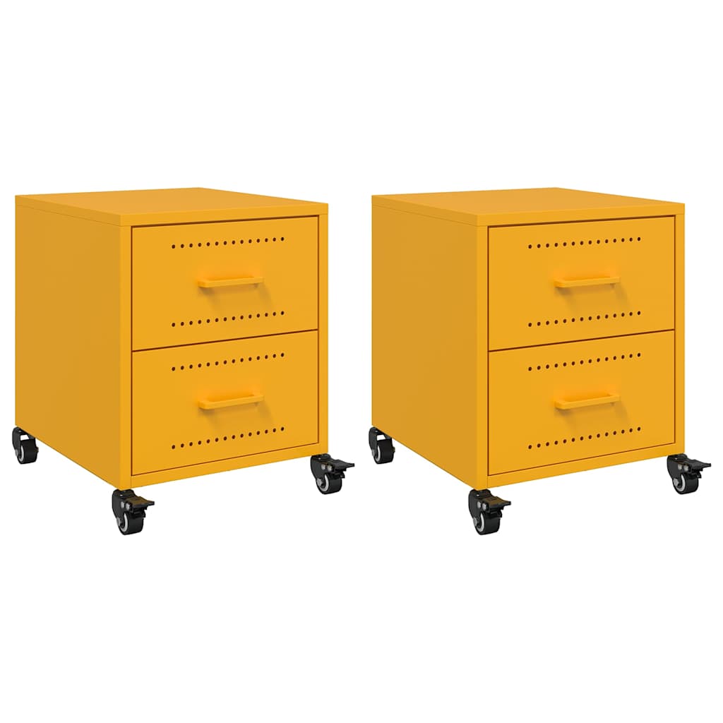 Tables de chevet 2 pcs jaune moutarde 36x39x43,5 cm acier