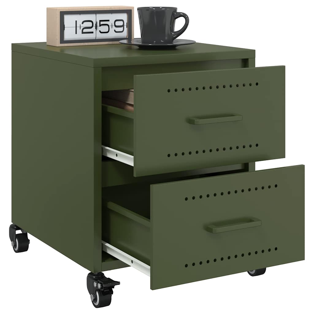 Table de chevet vert olive 36x39x43,5 cm acier