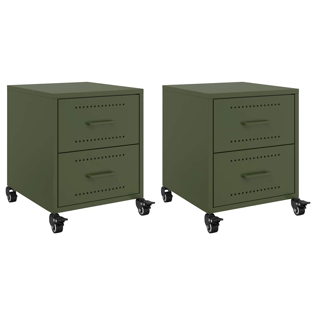 Tables de chevet 2 pcs vert olive 36x39x43,5 cm acier