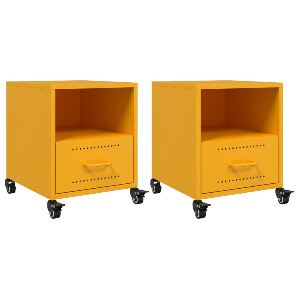 Tables de chevet 2 pcs jaune moutarde 36x39x43,5 cm acier