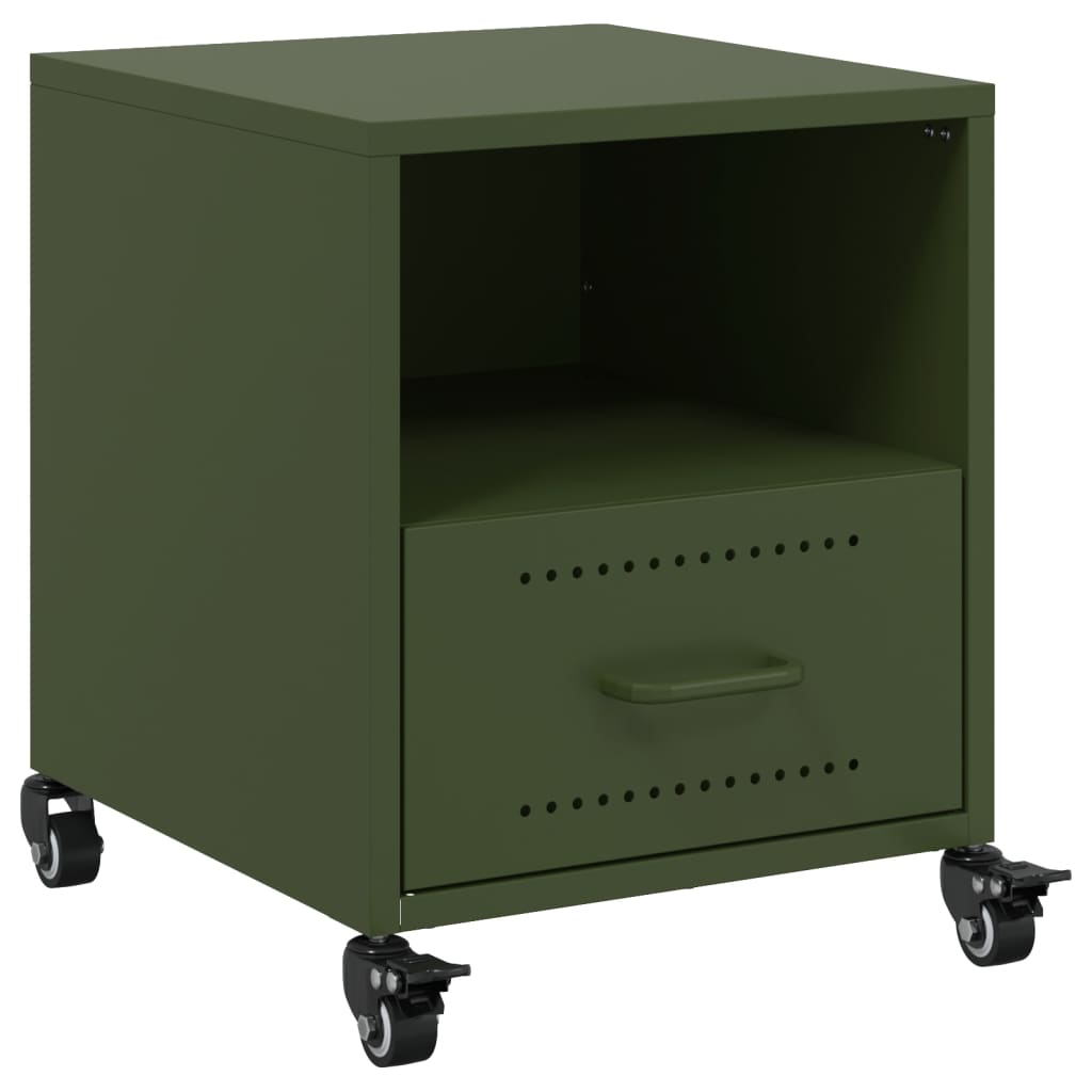 Table de chevet vert olive 36x39x43,5 cm acier