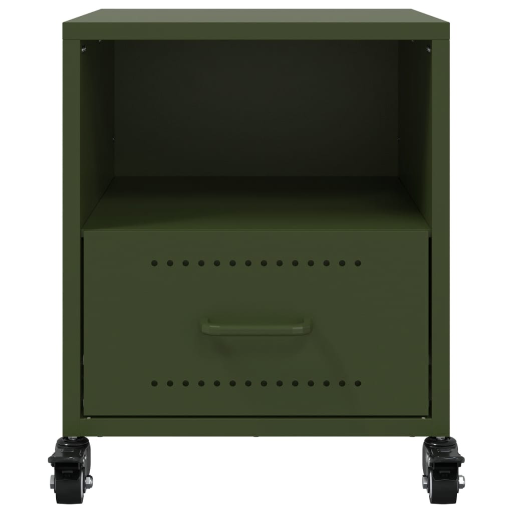 Table de chevet vert olive 36x39x43,5 cm acier