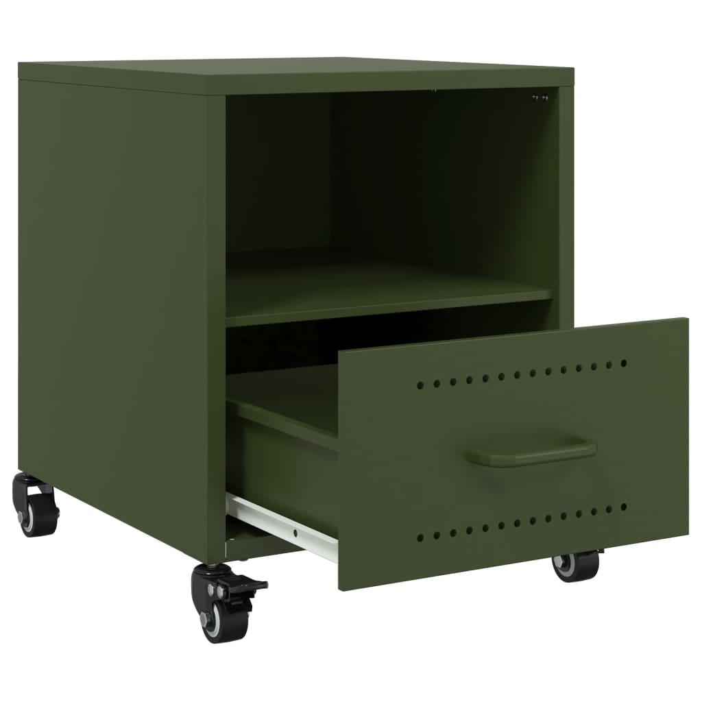 Table de chevet vert olive 36x39x43,5 cm acier